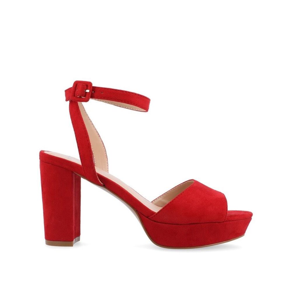 Journee Collection Nairri Vegan Leather Platform Heel Dress Sandals Red 7W - Picture 2 of 5